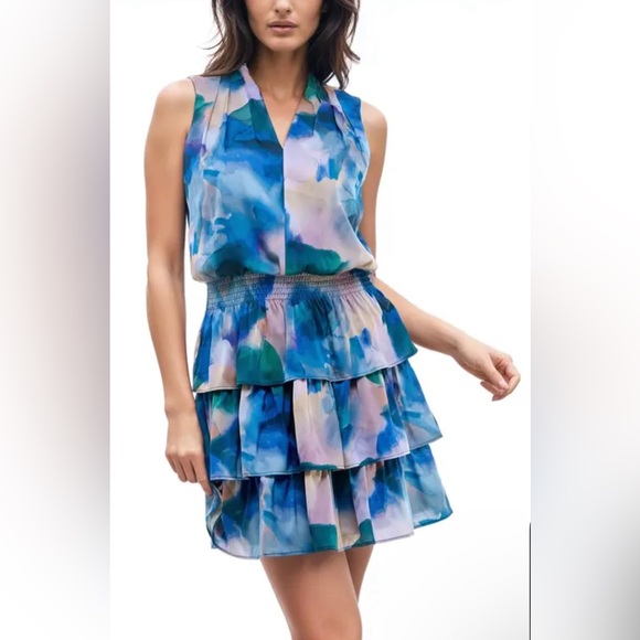 SOCIALITE Abstract Print Sleeveless Tiered Minidress - Picture 1 of 4